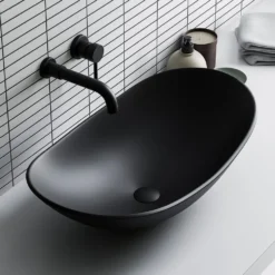 Arezzo Round Matt Black Wall Mounted (2TH) Basin Mixer Tap -Victorian Plumbing Shop 2wmtblk d6