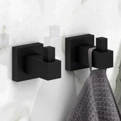 2 X Arezzo Matt Black Modern Square Robe Hooks