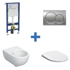 Geberit Rimless 4-in-1 Pack, Frame + Flush Plate + Pan & Soft Close Seat