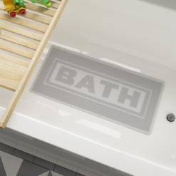 Croydex Grey Non-Slip Bath Mat With Secure Grip Suction Cups, With Hygiene 'n' Clean 340 X 740mm -Victorian Plumbing Shop ag340031h l