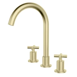 Arezzo Art Deco Crosshead Deck Mounted (3TH) Basin Mixer Tap - Brushed Brass -Victorian Plumbing Shop arzxaddm3bmbb d2