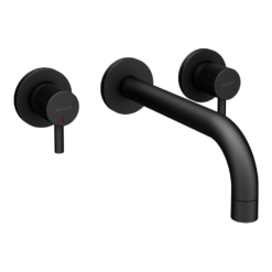 Arezzo Fluted Round Matt Black Wall Mounted (3TH) Bath Filler Tap -Victorian Plumbing Shop az1wtmbf d1a