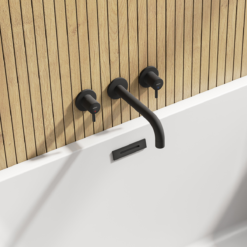 Arezzo Fluted Round Matt Black Wall Mounted (3TH) Bath Filler Tap -Victorian Plumbing Shop az1wtmbf d1b