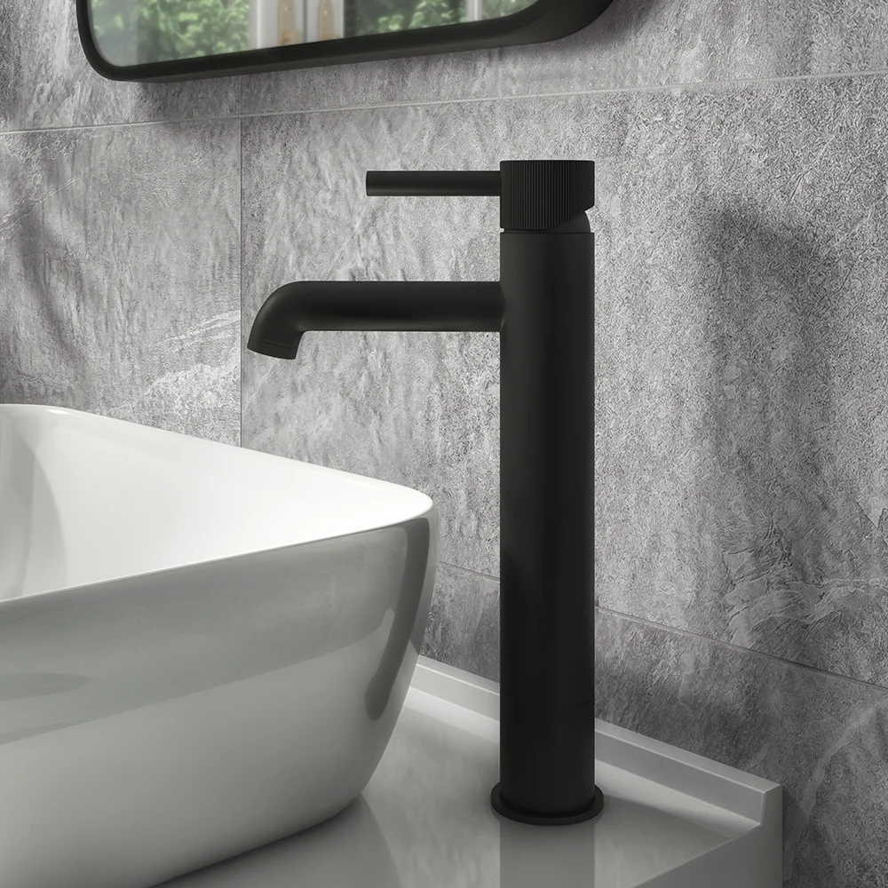 Arezzo Fluted Round Matt Black High Rise Mono Basin Mixer Tap 8 Arezzo Fluted Round Matt Black High Rise Mono Basin Mixer Tap - Image 6