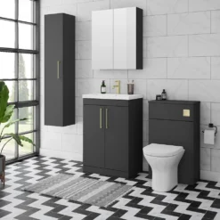 Arezzo 500 Matt Black WC Unit With Cistern, Brushed Brass Flush + Modern Pan 9 Arezzo 500 Matt Black WC Unit With Cistern, Brushed Brass Flush + Modern Pan -Victorian Plumbing Shop az5wcblbb d4