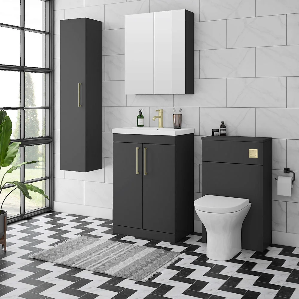 Arezzo 500 Matt Black WC Unit With Cistern, Brushed Brass Flush + Modern Pan 5 Arezzo 500 Matt Black WC Unit With Cistern, Brushed Brass Flush + Modern Pan - Image 3