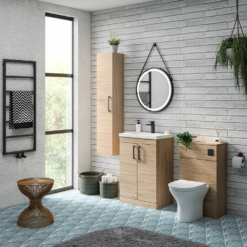 Arezzo 500 Rustic Oak WC Unit With Cistern, Matt Black Flush + Modern Pan 11 Arezzo 500 Rustic Oak WC Unit With Cistern, Matt Black Flush + Modern Pan -Victorian Plumbing Shop az5wcokmb d1