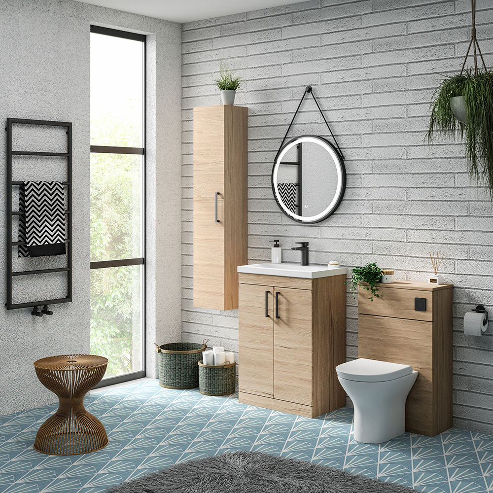 Arezzo 500 Rustic Oak WC Unit With Cistern, Matt Black Flush + Modern Pan 7 Arezzo 500 Rustic Oak WC Unit With Cistern, Matt Black Flush + Modern Pan - Image 5