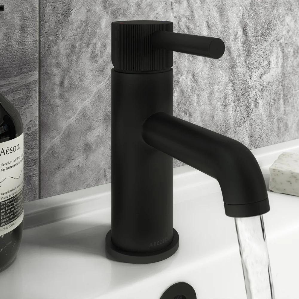 Arezzo Fluted Round Matt Black Basin Mono Mixer 6 Arezzo Fluted Round Matt Black Basin Mono Mixer - Image 4