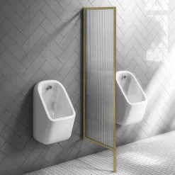 Arezzo Fluted Glass Brushed Brass Framed Urinal Partition