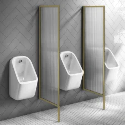 2 X Arezzo Fluted Glass Brushed Brass Framed Urinal Partitions