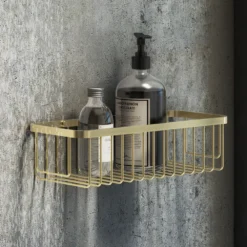 Arezzo Brushed Brass 300mm Wire Shower Basket -Victorian Plumbing Shop azbbs29nl