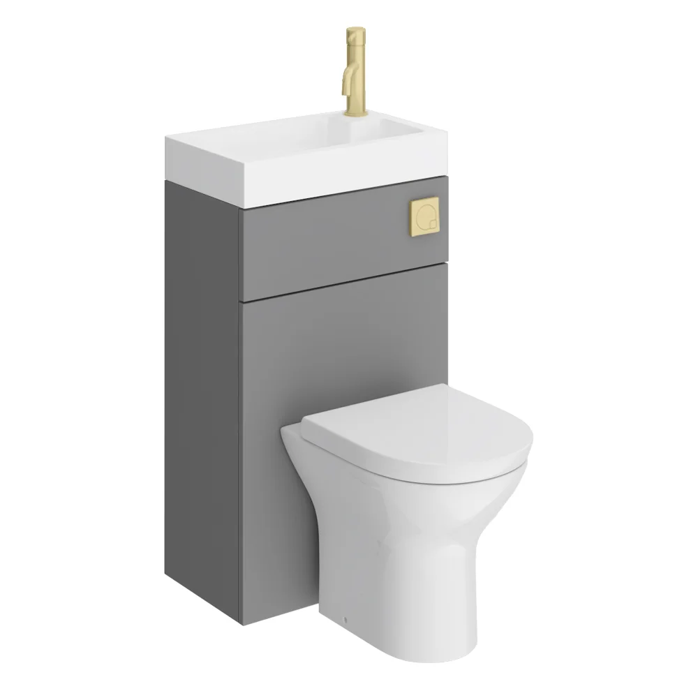 Arezzo Matt Grey 2-In-1 Wash Basin & Toilet (500mm Wide X 300mm) Incl. Brushed Brass Flush 4 Arezzo Matt Grey 2-In-1 Wash Basin & Toilet (500mm Wide X 300mm) Incl. Brushed Brass Flush - Image 2