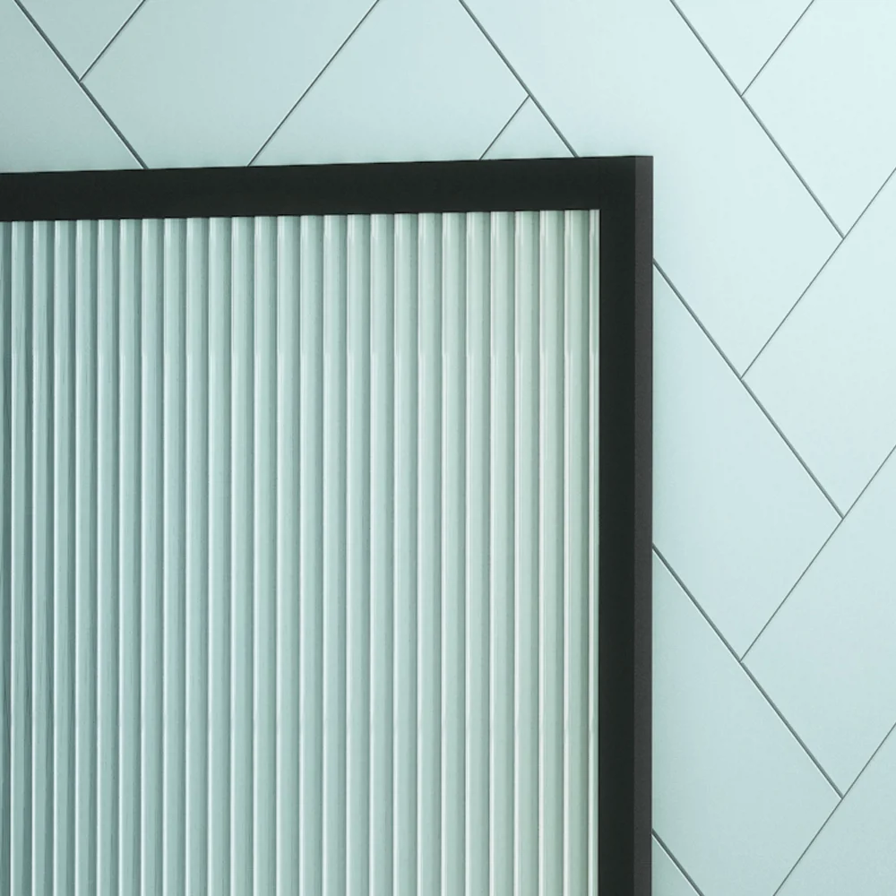 Arezzo Fluted Glass Matt Black Framed Urinal Partition 4 Arezzo Fluted Glass Matt Black Framed Urinal Partition - Image 2