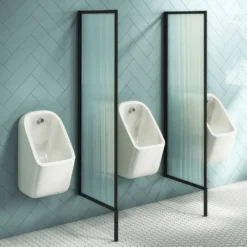 2 X Arezzo Fluted Glass Matt Black Framed Urinal Partitions