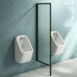 Arezzo Concealed Urinal Pack With 2 X Urinal Bowls + Matt Black Frame Glass Partition 10 Arezzo Concealed Urinal Pack With 2 X Urinal Bowls + Matt Black Frame Glass Partition -Victorian Plumbing Shop azpak2mb l