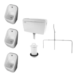 Arezzo Concealed Urinal Pack With 3 X Urinal Bowls + 2 X Matt Black Frame Glass Partitions -Victorian Plumbing Shop azpak3ch d2