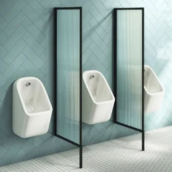 Arezzo Concealed Urinal Pack With 3 X Urinal Bowls + 2 X Matt Black Frame Glass Partitions -Victorian Plumbing Shop azpak3mb l