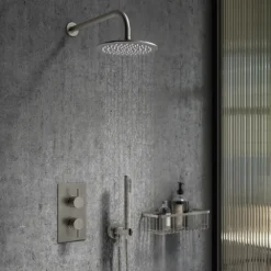 Arezzo Brushed Gunmetal Grey 300mm Wire Shower Basket 8 Arezzo Brushed Gunmetal Grey 300mm Wire Shower Basket -Victorian Plumbing Shop azs29gmg d3