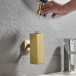 Arezzo Brushed Brass Square Wall Mounted Soap Dispenser 15 Arezzo Brushed Brass Square Wall Mounted Soap Dispenser -Victorian Plumbing Shop azsq2bbw d4