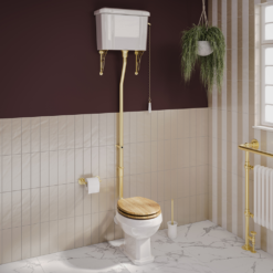 Carlton Brushed Brass Traditional High Level Toilet With Soft Close Seat -Victorian Plumbing Shop carhl bb l2