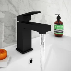 Arezzo Square Matt Black Basin Mono Mixer Tap -Victorian Plumbing Shop cas14blk detail1