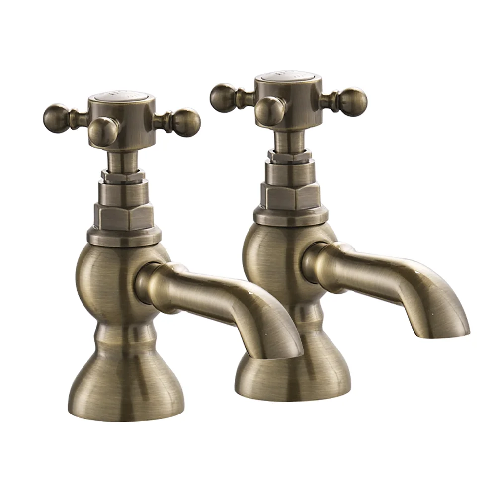 Chatsworth 1928 Antique Brass Crosshead Pillar Basin Taps 6 Chatsworth 1928 Antique Brass Crosshead Pillar Basin Taps - Image 4