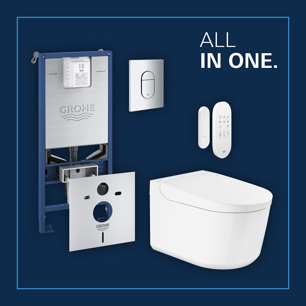 Grohe Rapid SLX 1.13m Frame & Sensia Wall Hung Shower Toilet With Chrome Arena Cosmopolitan Flush Plate 9 Grohe Rapid SLX 1.13m Frame & Sensia Wall Hung Shower Toilet With Chrome Arena Cosmopolitan Flush Plate - Image 7