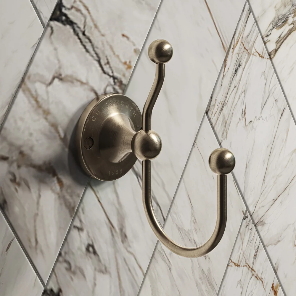 Chatsworth 1928 Antique Brass Traditional Double Robe Hook 3 Chatsworth 1928 Antique Brass Traditional Double Robe Hook