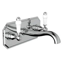 Chatsworth 1928 Wall Mounted Lever Basin Mixer Tap With Faceplate - Chrome -Victorian Plumbing Shop chtl14fp l