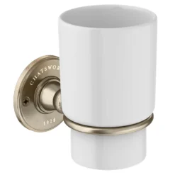 Chatsworth 1928 Wall Mounted Ceramic Toothbrush Holder - Antique Brass