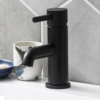 Arezzo Round Matt Black Basin Mono Mixer Tap -Victorian Plumbing Shop cru20blk detail1a