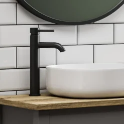 Arezzo Round Matt Black High Rise Mono Basin Mixer Tap -Victorian Plumbing Shop cru40blkd6