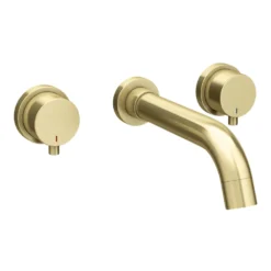 Arezzo Round Brushed Brass Wall Mounted (3TH) Basin Mixer Tap -Victorian Plumbing Shop ct020bb n l