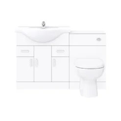 Cove 1250mm Vanity Unit Bathroom Suite + Tap (High Gloss White - Depth 330mm)