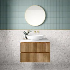 Arezzo Fluted Round Brushed Brass Wall Mounted (2TH) Basin Mixer Tap