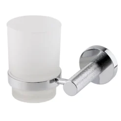 Arezzo Industrial Style Chrome Round Frosted Glass Tumbler & Holder -Victorian Plumbing Shop ischrth l