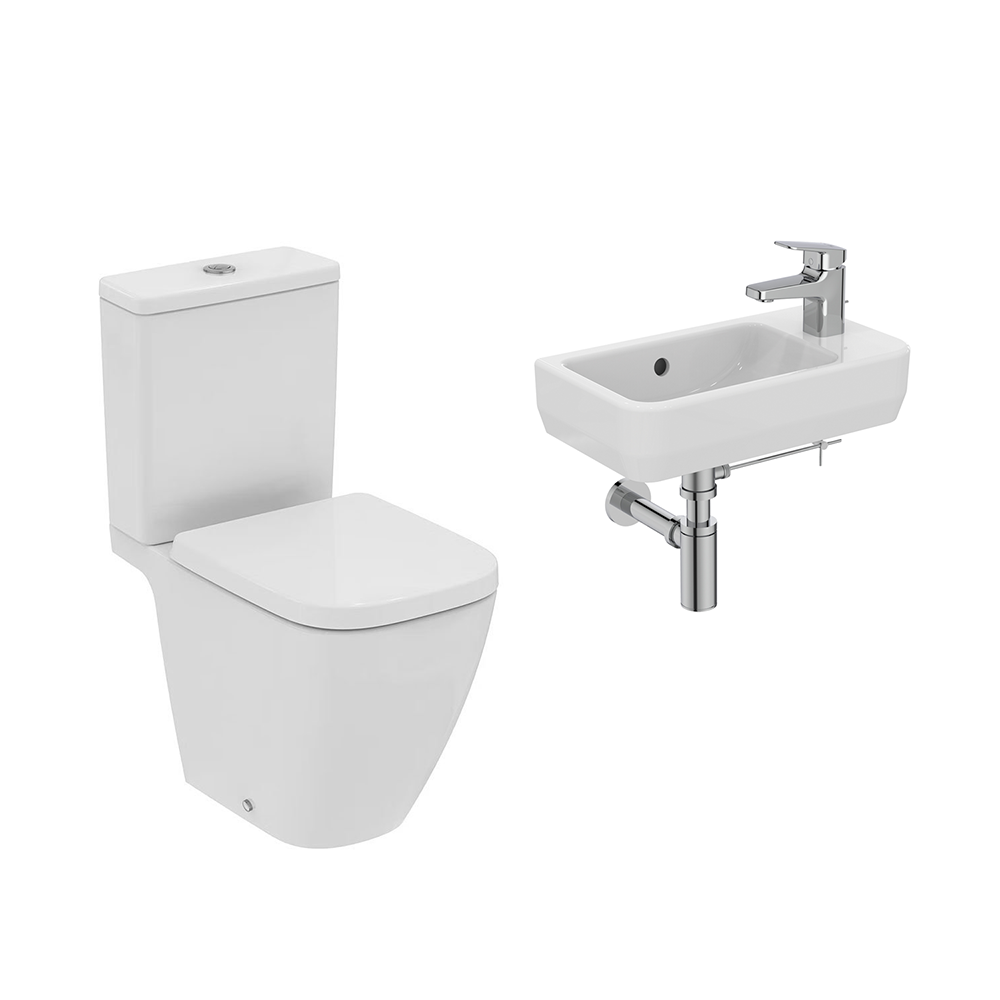 Ideal Standard I.Life S Rimless Toilet + 450mm Wall Hung Basin With Bottle Trap 6 Ideal Standard I.Life S Rimless Toilet + 450mm Wall Hung Basin With Bottle Trap - Image 4