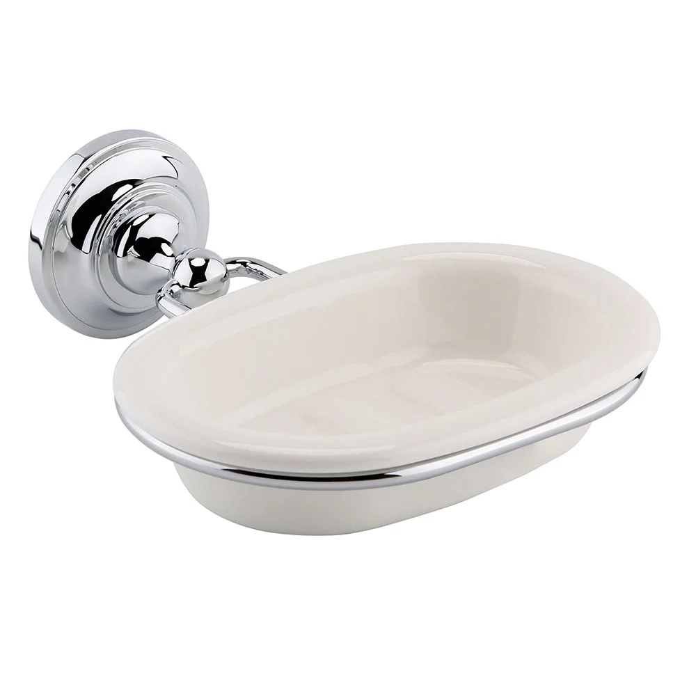 Hudson Reed Traditional Ceramic Soap Dish With Chrome Ring Holder 3 Hudson Reed Traditional Ceramic Soap Dish With Chrome Ring Holder
