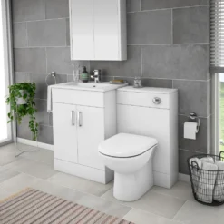 Toreno 1100mm Gloss White Vanity Unit Bathroom Suite - Depth 400/200mm