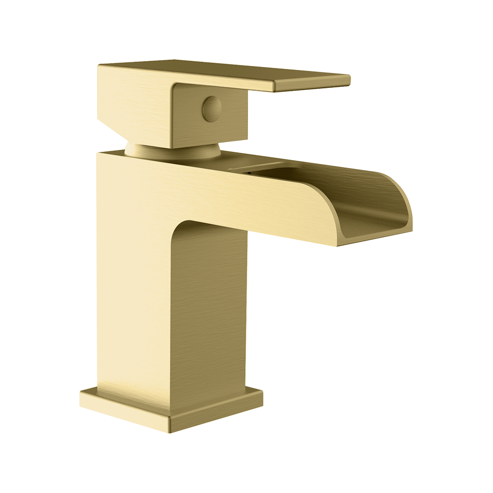 Monza Waterfall Mini Brushed Brass Basin Mixer Tap 4 Monza Waterfall Mini Brushed Brass Basin Mixer Tap - Image 2