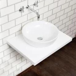 Nova Wall Hung Slimline Countertop Basin Shelf - Gloss White - 600 X 450mm -Victorian Plumbing Shop nv600wh n d1
