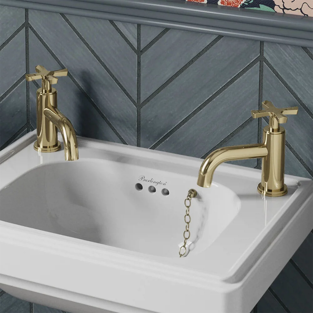 Burlington Riviera Art Deco Gold Basin Pillar Taps 3 Burlington Riviera Art Deco Gold Basin Pillar Taps