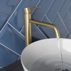 Mode Spencer Round Brushed Brass High Rise Basin Mixer Tap