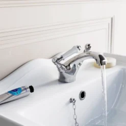 Orchard Winchester Basin Mixer Tap With White Lever Handles - Chrome -Victorian Plumbing Shop tap78a l2