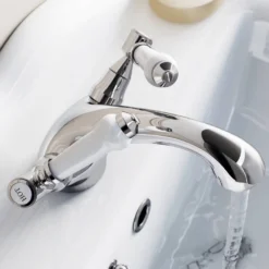 Orchard Winchester Basin Mixer Tap With White Lever Handles - Chrome