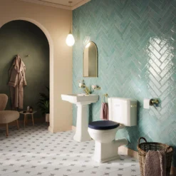 Trafalgar Close Coupled Toilet With Brushed Brass Flush - Excludes Seat -Victorian Plumbing Shop tcct1bb d6