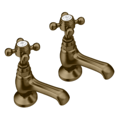 Trafalgar Crosshead Pillar Basin Taps (Pair) Antique Brass -Victorian Plumbing Shop tfgbasinab l