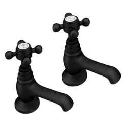Trafalgar Crosshead Pillar Basin Taps (Pair) Matt Black -Victorian Plumbing Shop tfgbasinmb n