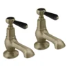 Trafalgar Lever Pillar Basin Taps (Pair) Antique Brass With Black Levers -Victorian Plumbing Shop tfglevbasinabblk